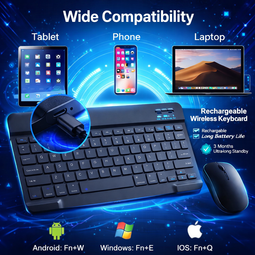 Rechargeable Wireless Keyboard – Ultra Slim Bluetooth