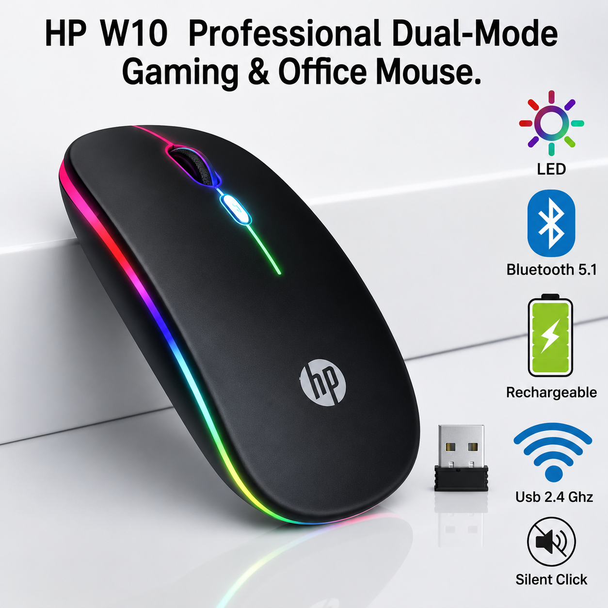 HP W10 Wireless RGB Mouse